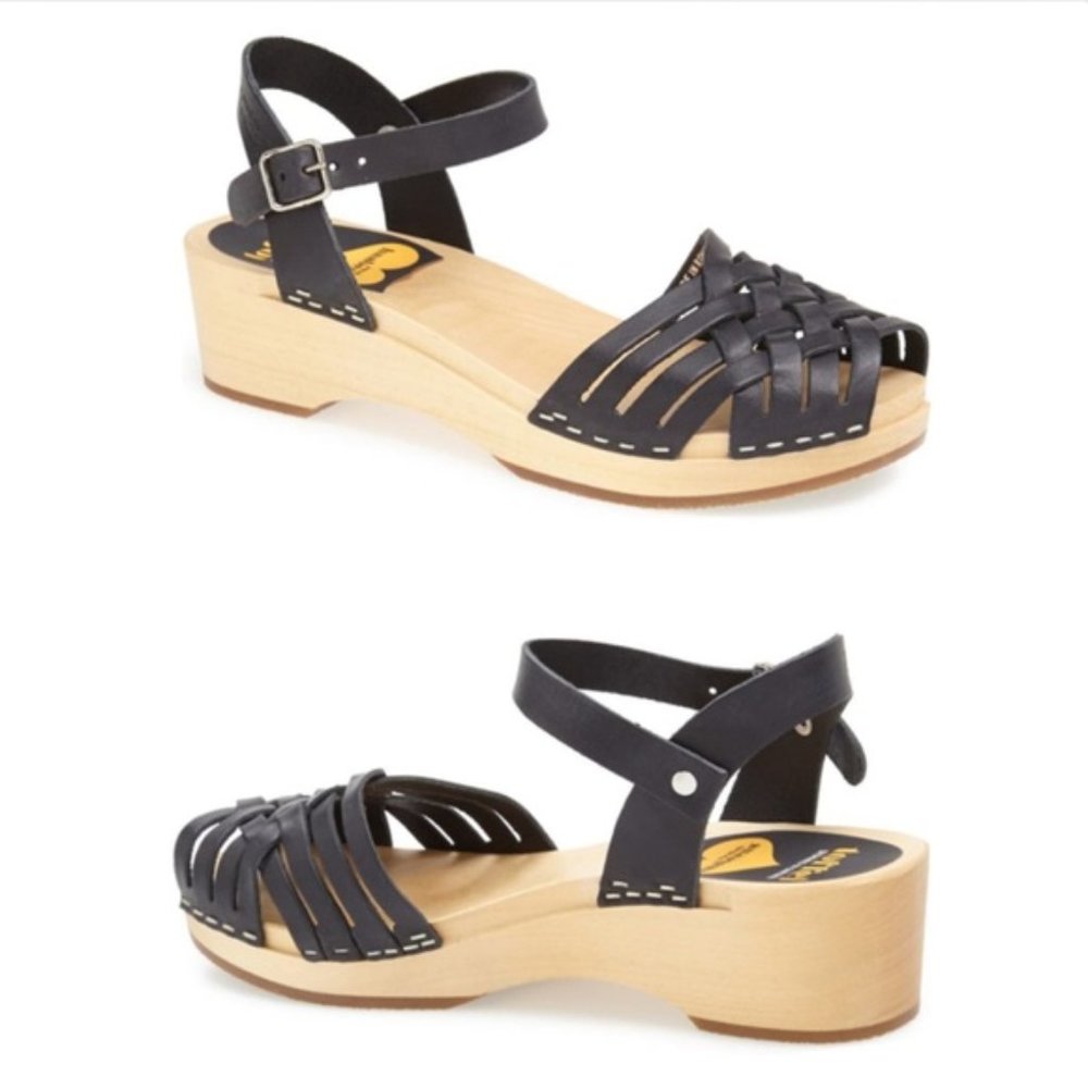 Toffel Swedish Hasbeens Black Braided Strap Sandal